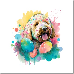 Easter Goldendoodle Spring Flowers Dog Lover Paint Splatter Posters and Art